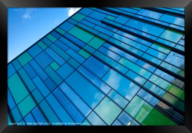 Abstract blue green modern glass windows Framed Print by Giles Rocholl