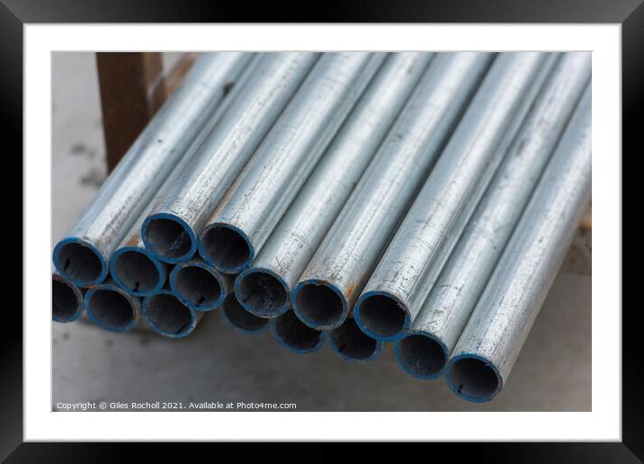 Abstract metal poles industrial Framed Mounted Print by Giles Rocholl