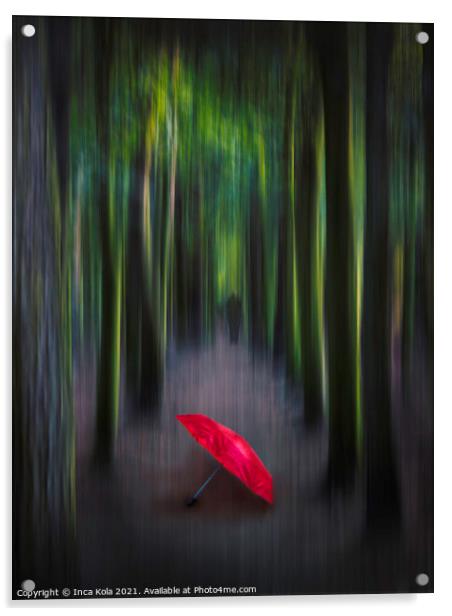 The Memory of a Red Umbrella Acrylic by Inca Kala