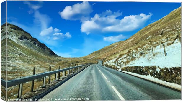 Driving through Snowdonia Canvas Print by Simon Marlow