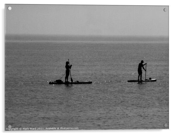 Paddleboard Silhouettes in Monochrome. Acrylic by Mark Ward