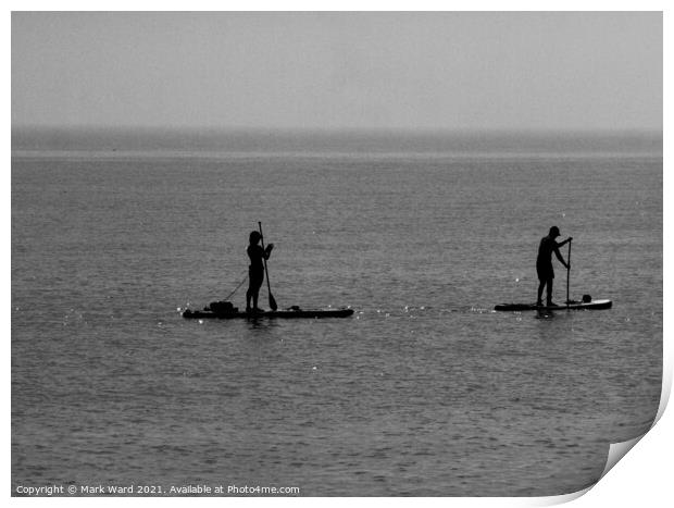 Paddleboard Silhouettes in Monochrome. Print by Mark Ward