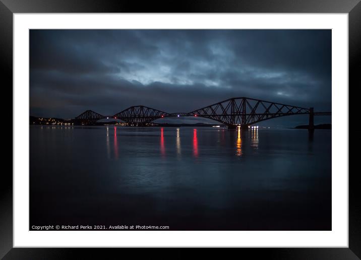 Forth Bridge Twilight under storm clouds Framed Mounted Print by Richard Perks