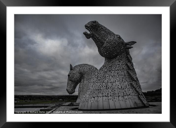 Storm clouds over the Kelpies Framed Mounted Print by Richard Perks