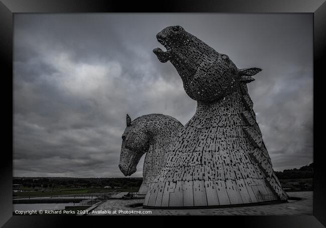 Storm clouds over the Kelpies Framed Print by Richard Perks