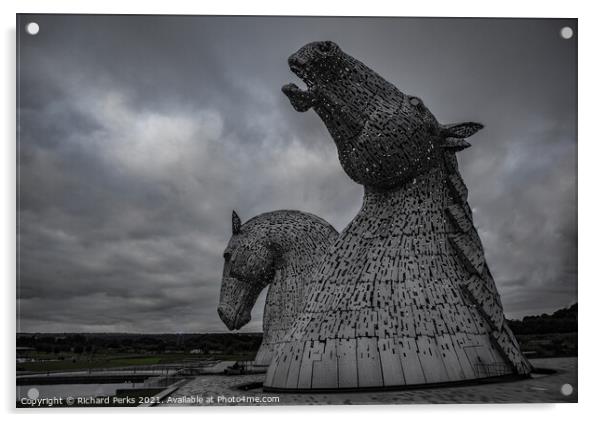 Storm clouds over the Kelpies Acrylic by Richard Perks