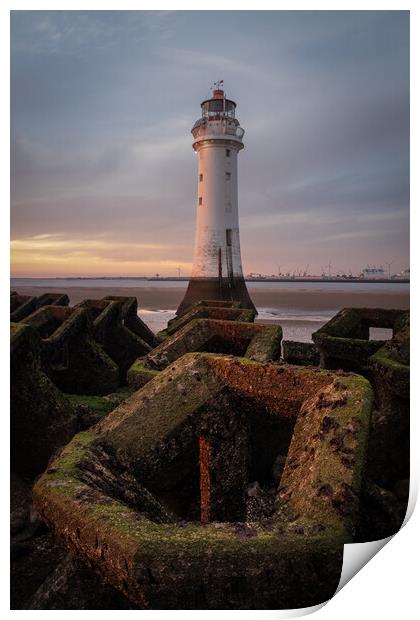 The Lighthouse and the Breakwaters, New Brighton Print by Liam Neon