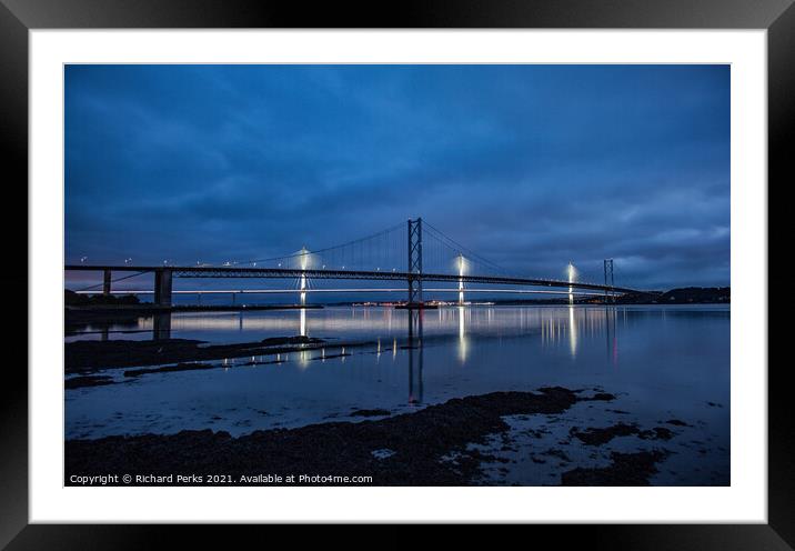 Forth Road bridges from the banks of South Queensf Framed Mounted Print by Richard Perks