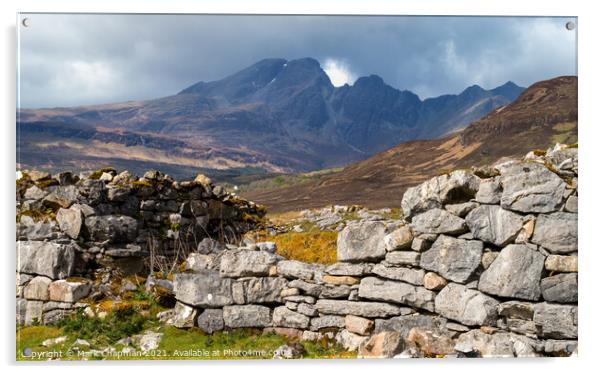 Kilchrist ruins and Black Cuillin mountains, Isle of Skye Acrylic by Photimageon UK
