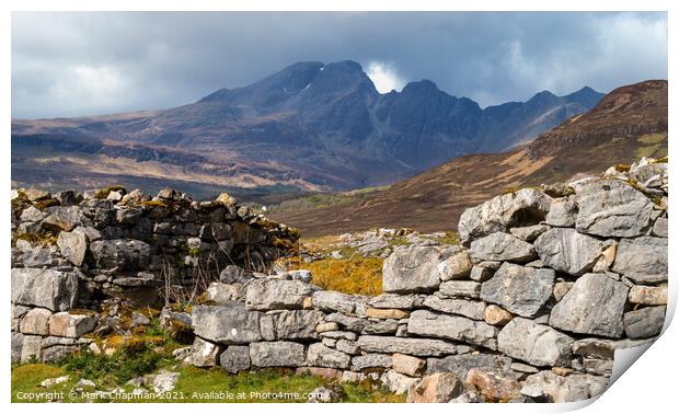 Kilchrist ruins and Black Cuillin mountains, Isle of Skye Print by Photimageon UK