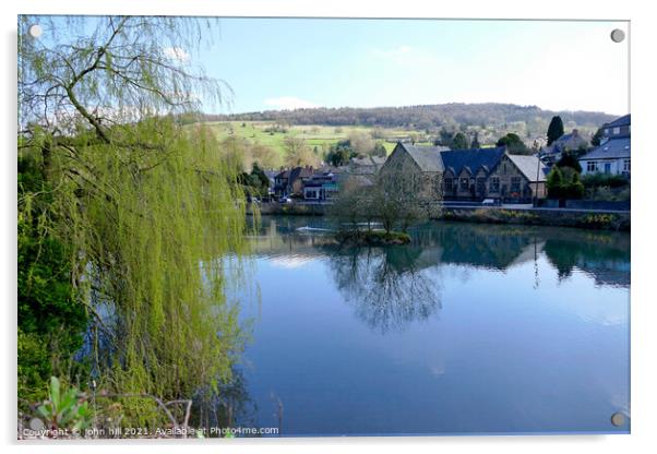 Cromford mill pond Derbyshire. Acrylic by john hill