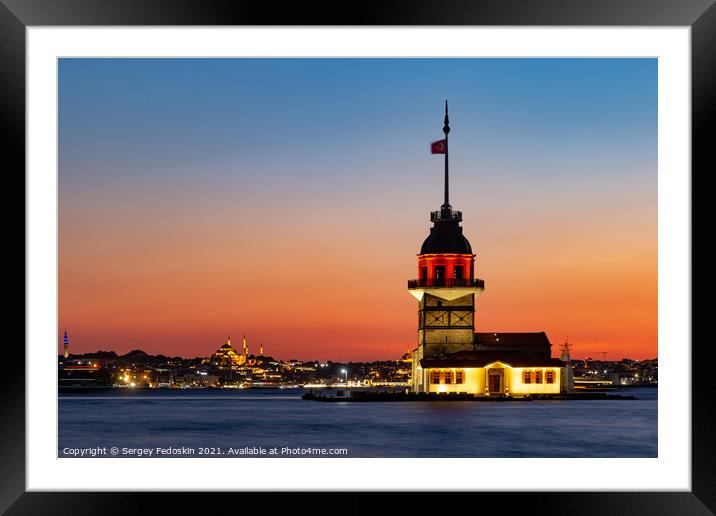 Sunset over Bosphorus with famous Maiden's Tower. Istanbul, Turkey Framed Mounted Print by Sergey Fedoskin