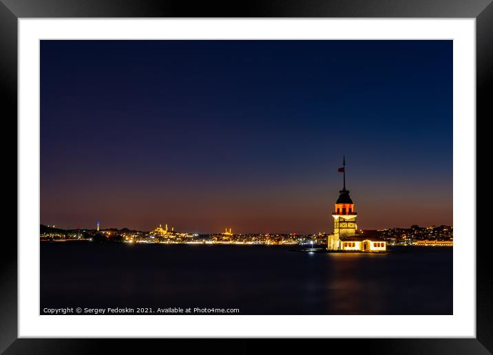 Evening over Bosphorus with famous Maiden's Tower. Istanbul, Turkey Framed Mounted Print by Sergey Fedoskin