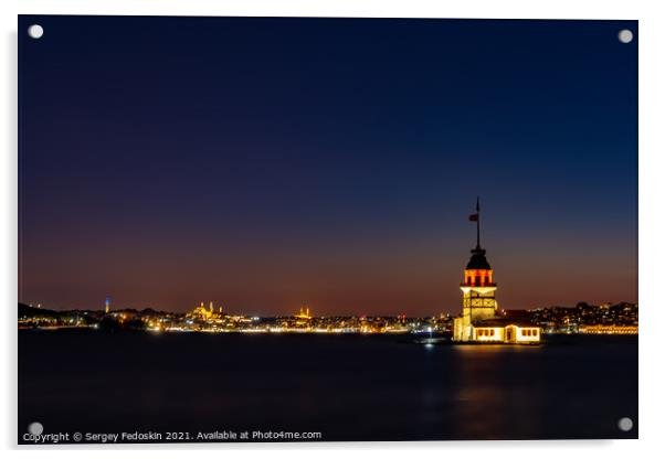 Evening over Bosphorus with famous Maiden's Tower. Istanbul, Turkey Acrylic by Sergey Fedoskin