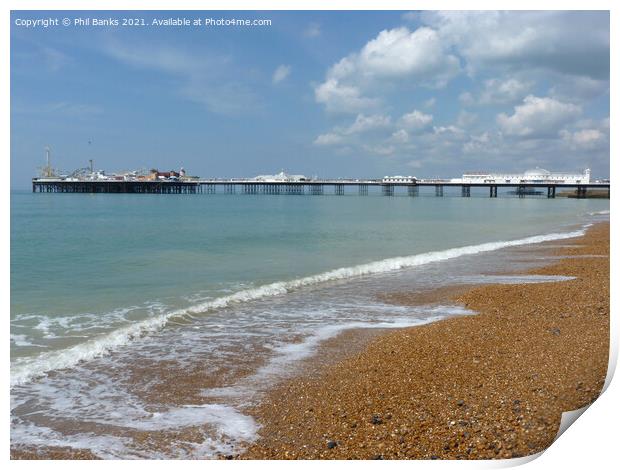 Brighton beach and pier Print by Phil Banks
