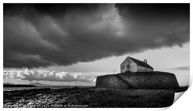 Moody Storm over St Cwyfans Print by Clive Ingram