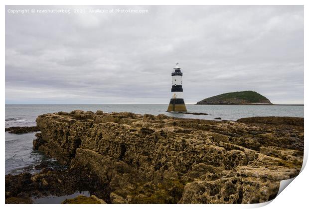 Trwyn du lighthouse and Puffin Island Print by rawshutterbug 