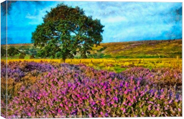 Painterly Moorland Heather Landscape Art Canvas Print by Martyn Arnold