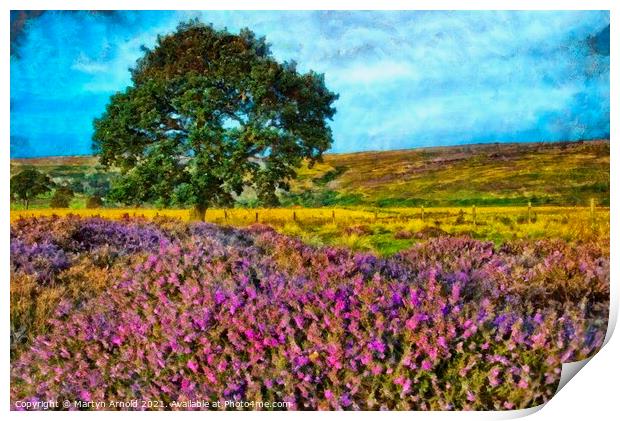 Painterly Moorland Heather Landscape Art Print by Martyn Arnold