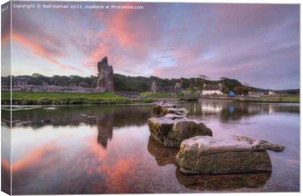 Ogmore Castle and Stepping Stones Canvas Print by Neil Holman