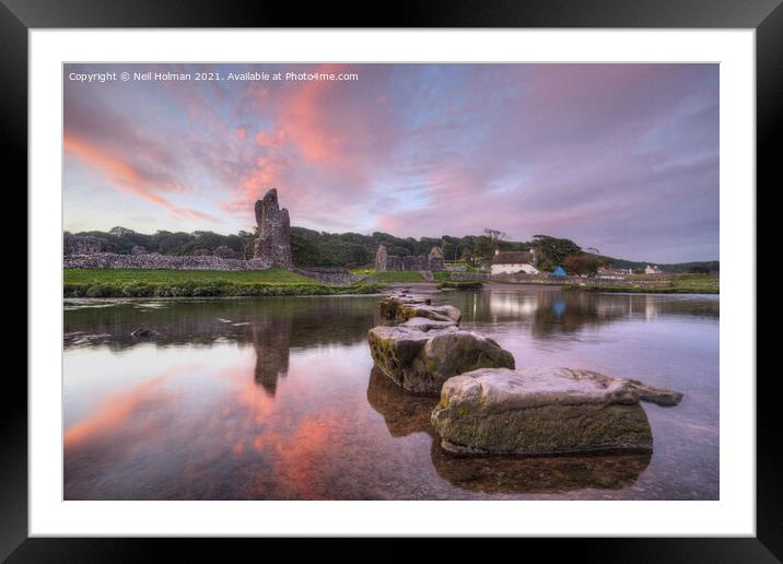 Ogmore Castle and Stepping Stones Framed Mounted Print by Neil Holman