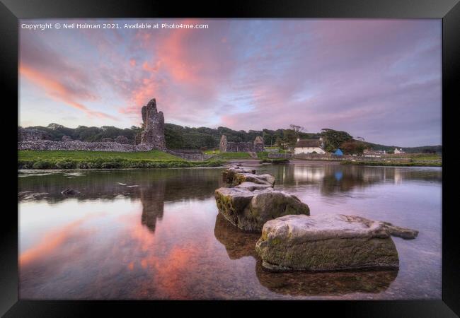 Ogmore Castle and Stepping Stones Framed Print by Neil Holman
