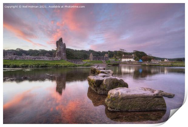 Ogmore Castle and Stepping Stones Print by Neil Holman