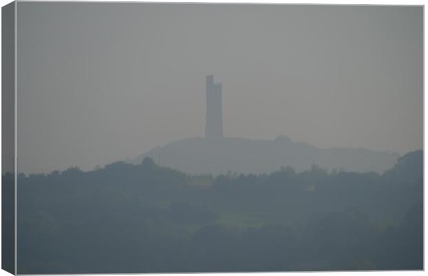 Misty morning castle tower  Canvas Print by Roy Hinchliffe