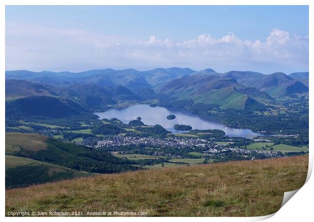 Keswick and Derwentwater view from Skiddaw path Print by Sam Robinson
