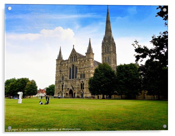 Salisbury Cathedral Acrylic by Les Schofield