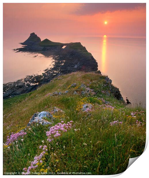 Worms Head at sunset, Rhossili, Gower, South Wales, UK Print by Geraint Tellem ARPS