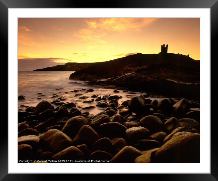 Dunstanburgh Castle at sunrise, Northumberland, England, UK Framed Mounted Print by Geraint Tellem ARPS