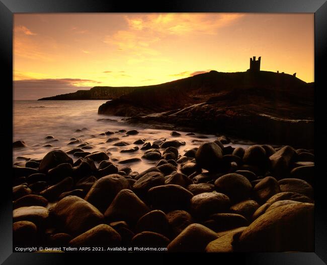 Dunstanburgh Castle at sunrise, Northumberland, England, UK Framed Print by Geraint Tellem ARPS