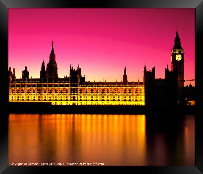 Houses of Parliament at twilight, London, UK Framed Print by Geraint Tellem ARPS