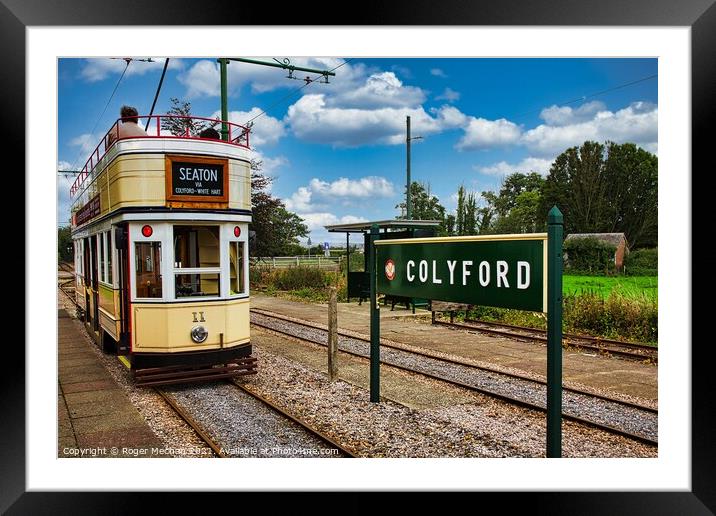 Electric Tram Arriving at Colyford Station Framed Mounted Print by Roger Mechan