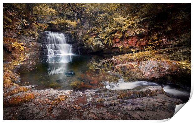 Autumn at the Sychryd Cascades Print by Leighton Collins