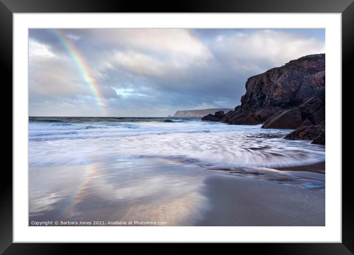 Durness, Sango Sands Rainbow  NC500 Scotland. Framed Mounted Print by Barbara Jones