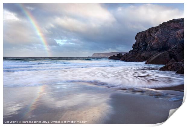 Durness, Sango Sands Rainbow  NC500 Scotland. Print by Barbara Jones