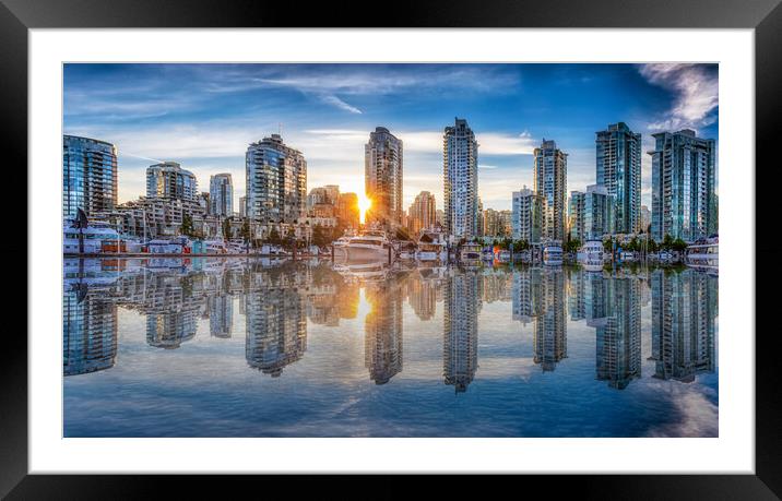 Vancouver skyline sunset  Framed Mounted Print by Leighton Collins