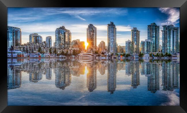 Vancouver skyline sunset  Framed Print by Leighton Collins