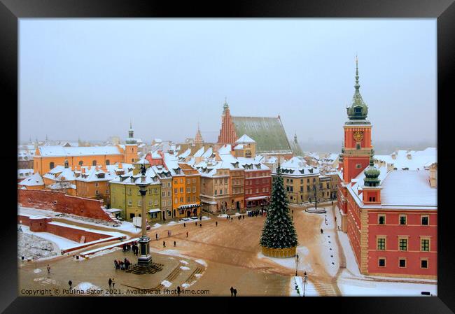 Winter at Castle Square in Warsaw. Poland Framed Print by Paulina Sator