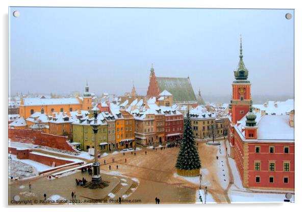 Winter at Castle Square in Warsaw. Poland Acrylic by Paulina Sator