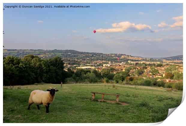 Hot air balloon passing Bath City Farm Print by Duncan Savidge