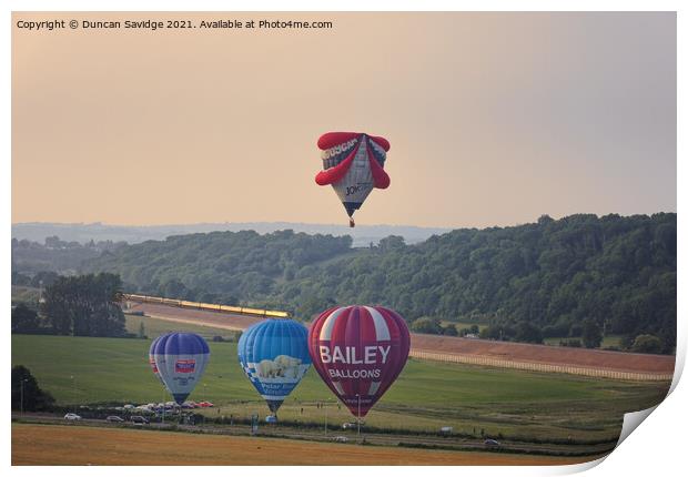 Hot air Balloon launch from the Maize field near Bath Print by Duncan Savidge
