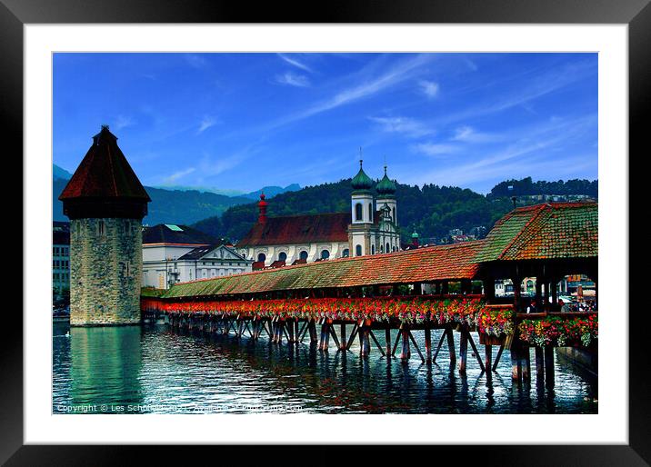 Chapel Bridge Lucerne  Framed Mounted Print by Les Schofield