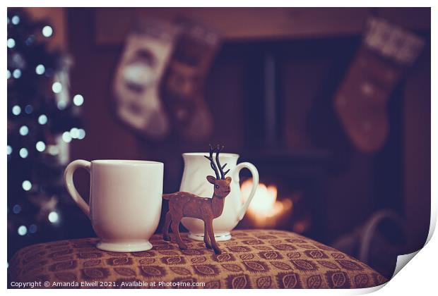 Christmas Drinks By Log Fire Print by Amanda Elwell