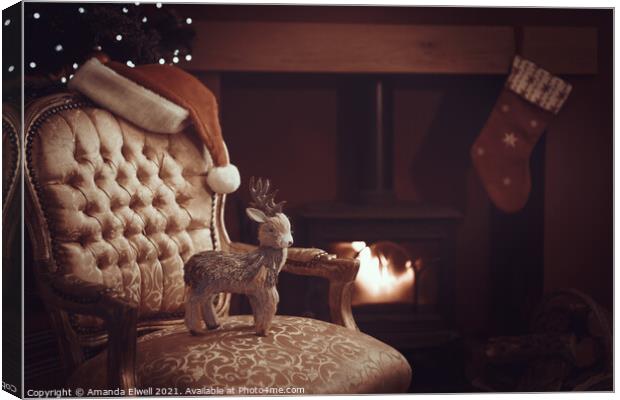 Festive Christmas By Roaring Log Fire Canvas Print by Amanda Elwell