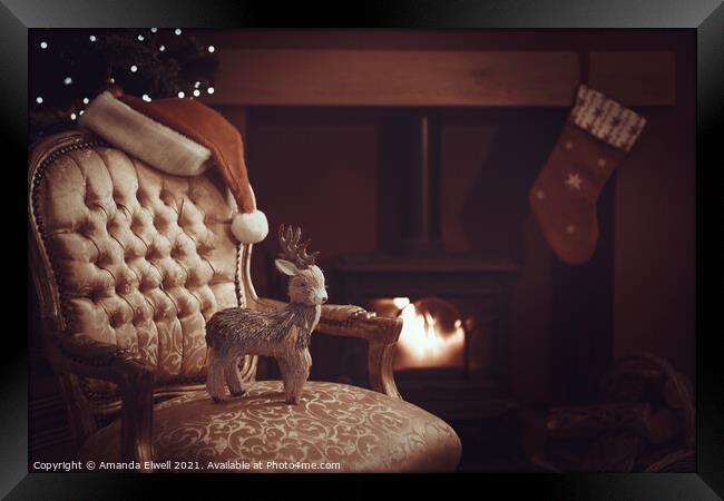 Festive Christmas By Roaring Log Fire Framed Print by Amanda Elwell