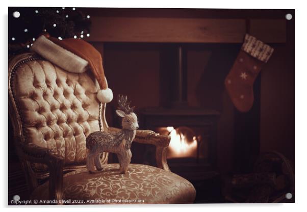 Festive Christmas By Roaring Log Fire Acrylic by Amanda Elwell