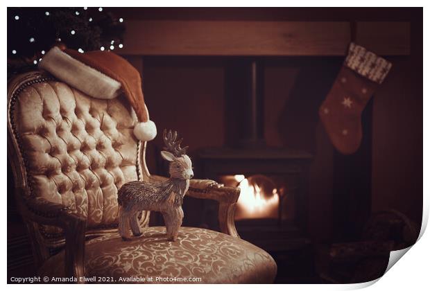 Festive Christmas By Roaring Log Fire Print by Amanda Elwell